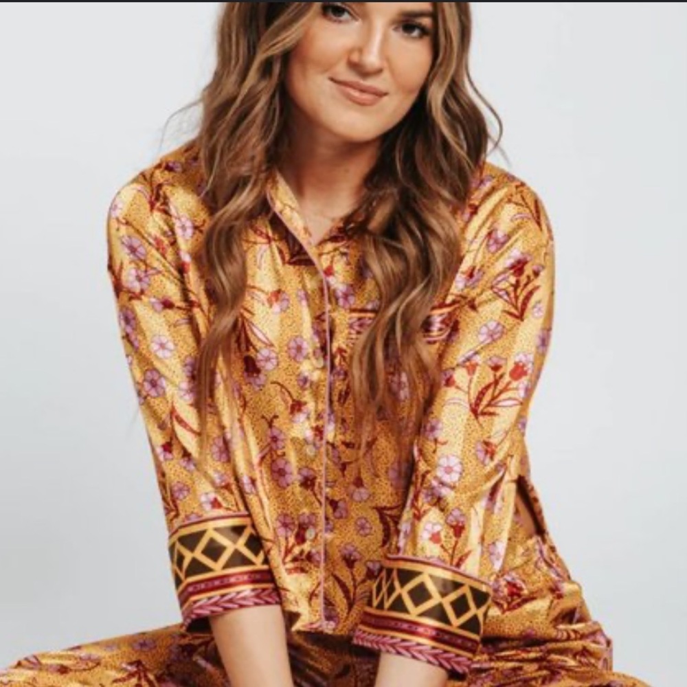 Free people pajama party yellow sleep shirt medium